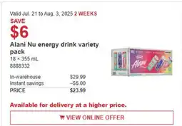 Costco Alani Nu energy drink variety pack offer