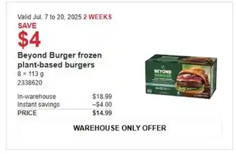 Costco Beyond Burger frozen plant-based burgers offer