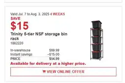 Costco Trinity 5-tier NSF STORAGE BIN RACK offer