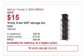 Costco Trinity 5-tier NSF STORAGE BIN RACK offer