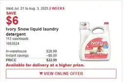 Costco Ivory Snow liquid laundry detergent offer
