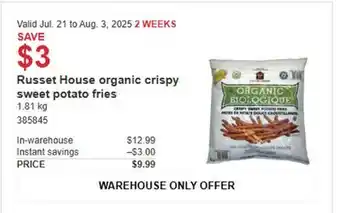Costco Russet House Organic Crispy Sweet Potato Fries offer