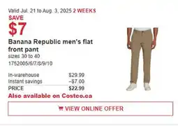 Costco Banana Republic men's flat front pant offer