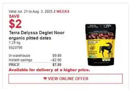 Costco Terra Delyssa Deglet Noor organic pitted dates offer