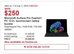 Costco Microsoft Surface Pro Copilot+ PC 13-in. touchscreen laptop bundle offer