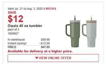 Costco Owala 40 oz tumbler offer