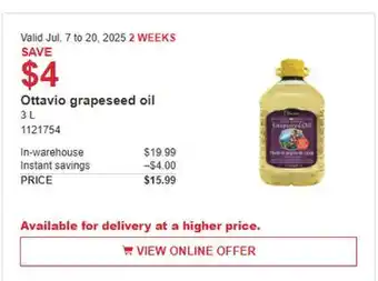 Costco Ottavio grapeseed pol offer