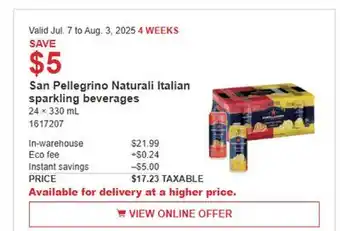 Costco San Pellegrino Naturali Italian sparkling beverages offer