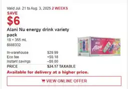 Costco Alani Nu Energy drink variety pack offer