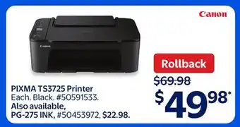 Walmart PIXMA TS3725 Printer offer