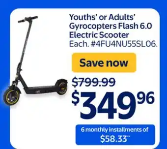 Walmart Youth's or Adult's Gyrocopters Flash 6.0 Electric Scooter offer