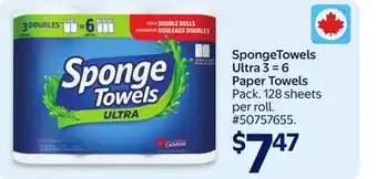Walmart SpongeTowels Ultra 3=6 Paper Towels offer