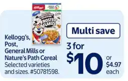 Walmart Kellogg's, Post,General Mills or Nature's Path Cereal offer