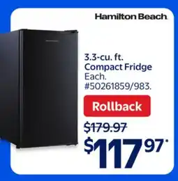Walmart Hamilton Beach 3.3-Cu. ft. Compact Fridge offer