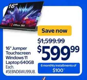 Walmart 16 Jumper Touchscreen Window 11 Laptop 640GB offer