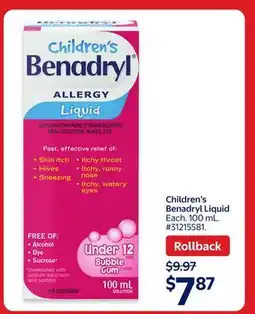 Walmart Children's Benadryl Liquid offer