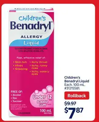Walmart Children's Benadryl Liquid offer