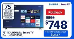 Walmart Philips 75 4K UHD Roku Smart TV offer