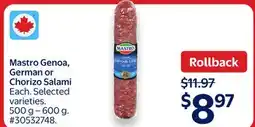 Walmart Mastro Genoa, German or Chorizo Salami offer