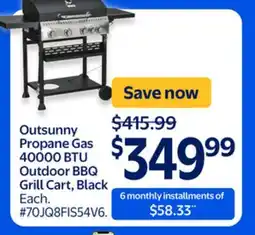 Walmart Outsunny Propane Gas 40000 BTU Outdoor BBQ Grill Cart. Black offer