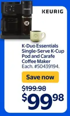 Walmart K-Duo Essentials Single-Serve K-Cup Pod and Carafe Coffee Maker offer