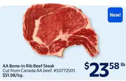 Walmart AA Bone-In Rib Beef Steak offer