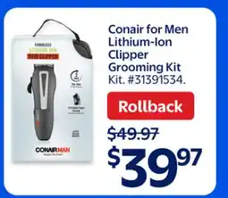 Walmart Conair for Men Lithium-Ion Clipper Grooming Kit offer