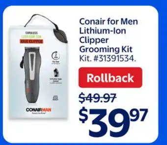Walmart Conair for Men Lithium-Ion Clipper Grooming Kit offer