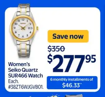 Walmart Women's Seiko Quartz SUR466 Watch offer
