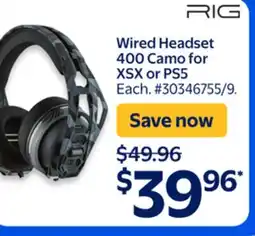 Walmart Wired Headset 400 Camo for XSX or PS5 offer