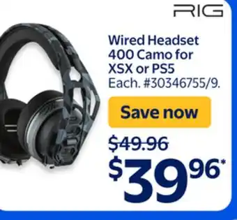 Walmart Wired Headset 400 Camo for XSX or PS5 offer