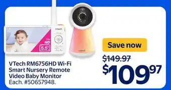 Walmart VTech RM6756HD Wi-Fi Smart Nursery Remote Video Baby Monitor offer