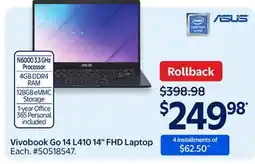 Walmart Asus Vivobook Go 14 L410 14 FHD Laptop offer