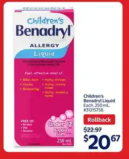 Walmart Children's Benadryl Liquid offer
