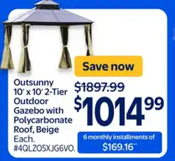 Walmart Outsunny 10'x10' 2-Tier Outdoor Gazebo with Polycarbonate Roof, Beige offer