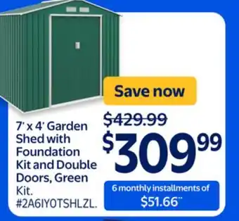 Walmart 7'x 4' Garden Shed with Foundation Kit and Double Doors, Green offer