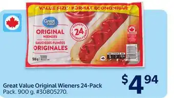 Walmart Great Value Original Wieners 24-Pack offer