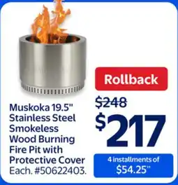 Walmart Muskoka 19.5 Stainless Steel Smokeless Wood Burning Fire Pit with Protective Cover offer