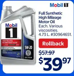 Walmart Full Synthetic High Mileage Motor Oil offer