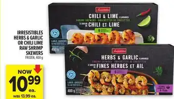 Metro IRRESISTIBLES HERBS & GARLIC OR CHILI LIME RAW SHRIMP SKEWERS offer