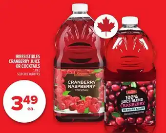 Metro IRRESISTIBLES CRANBERRY JUICE OR COCKTAILS offer