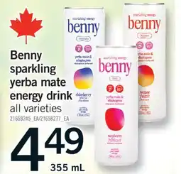 Fortinos BENNY SPARKLING YERBA MATE ENERGY DRINK, 355 mL offer