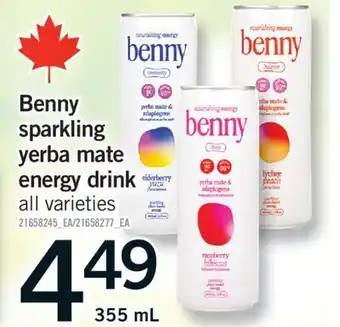Fortinos BENNY SPARKLING YERBA MATE ENERGY DRINK, 355 mL offer
