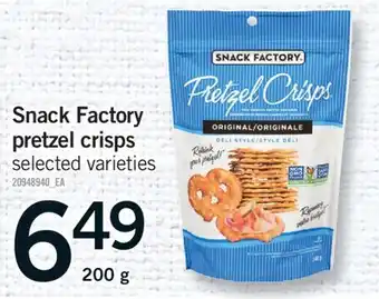 Fortinos SNACK FACTORY PRETZEL CRISPS, 200 G offer