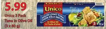 Fortinos UNICO 3 PACK TUNA IN OLIVE OIL, (3 x 80 g) offer
