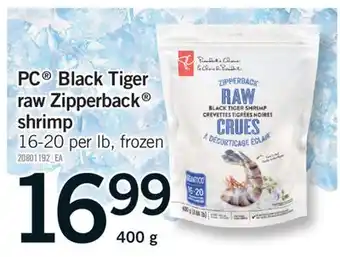Fortinos PC BLACK TIGER RAW ZIPPERBACK SHRIMP, 16-20 per lb, 400 g offer