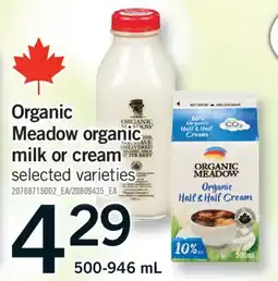 Fortinos ORGANIC MEADOW ORGANIC MILK OR CREAM, 500-946 mL offer