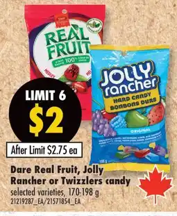 Fortinos DARE REAL FRUIT, JOLLY RANCHER OR TWIZZLERS CANDY, 170-198 g offer
