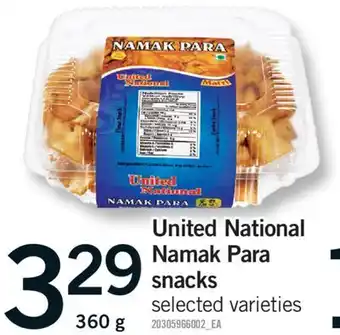 Fortinos UNITED NATIONAL NAMAK PARA SNACKS, 360 g offer
