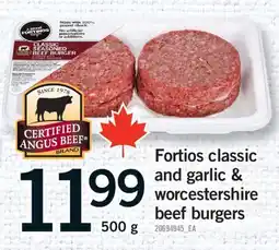 Fortinos FORTIOS CLASSIC AND GARLIC & WORCESTERSHIRE BEEF BURGERS, 500 G offer